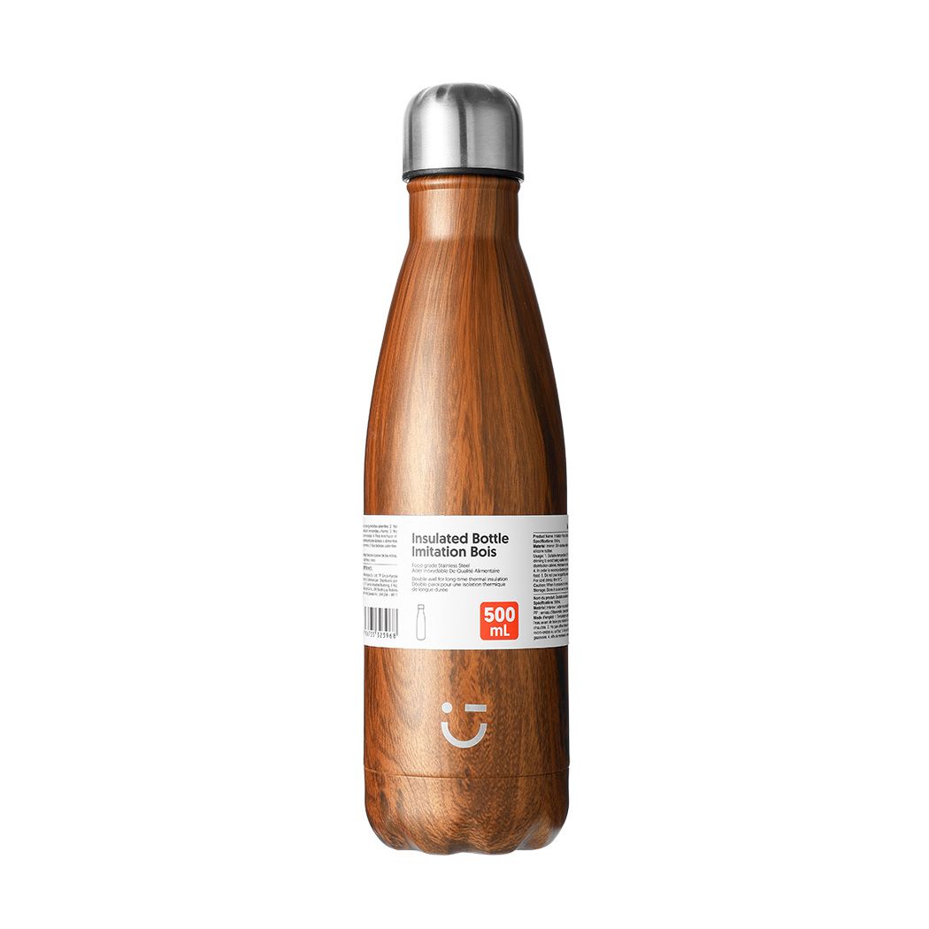Miniso Imitation Wood Grain Stainless Steel Insulated Bottle 17.59 Oz.