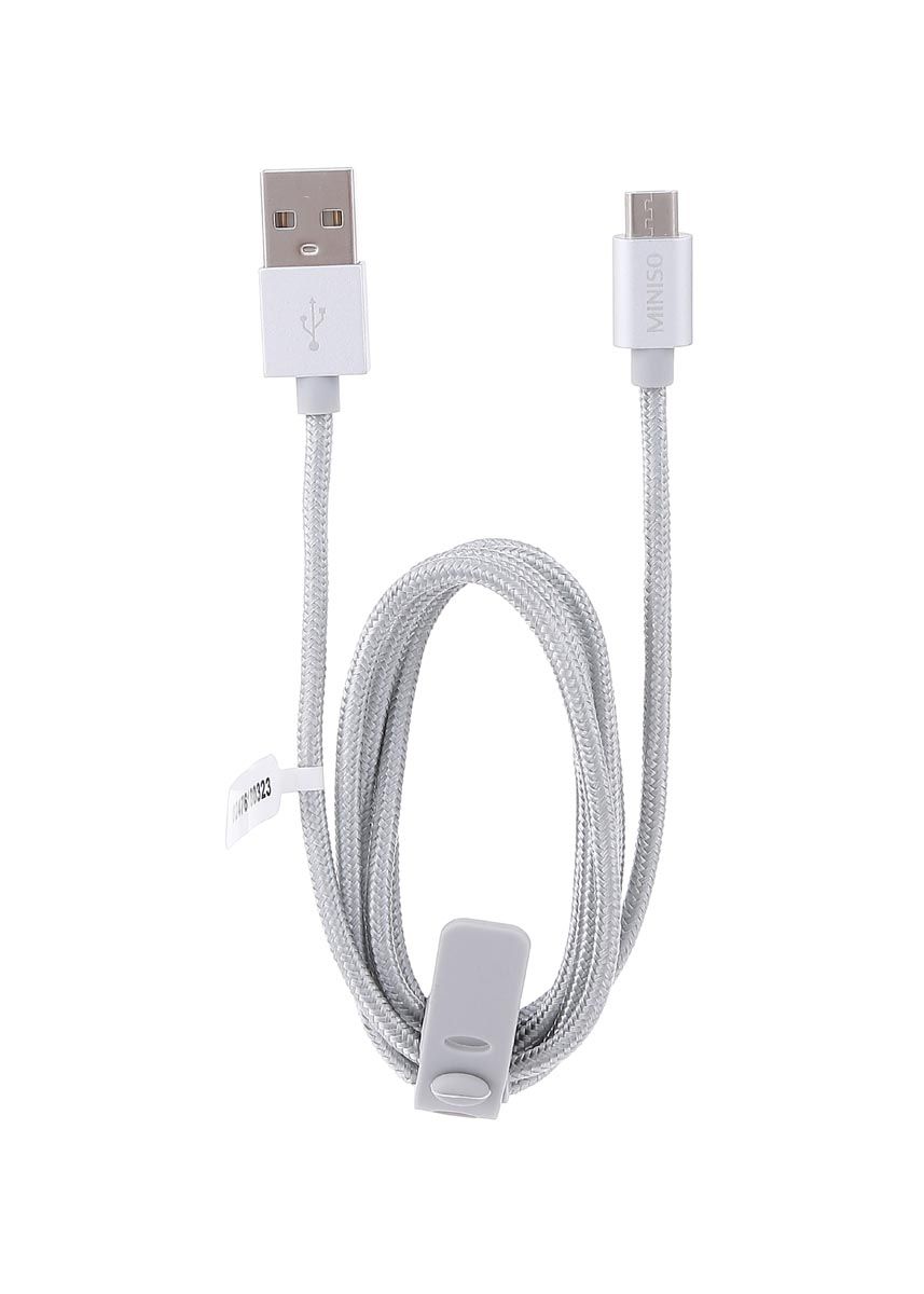 1m Knitted Micro USB Cable(Silver) - MINISO