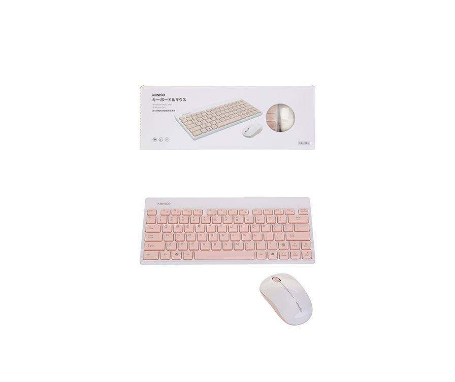 Wireless Mouse and Keyboard Set ( White and Pink )