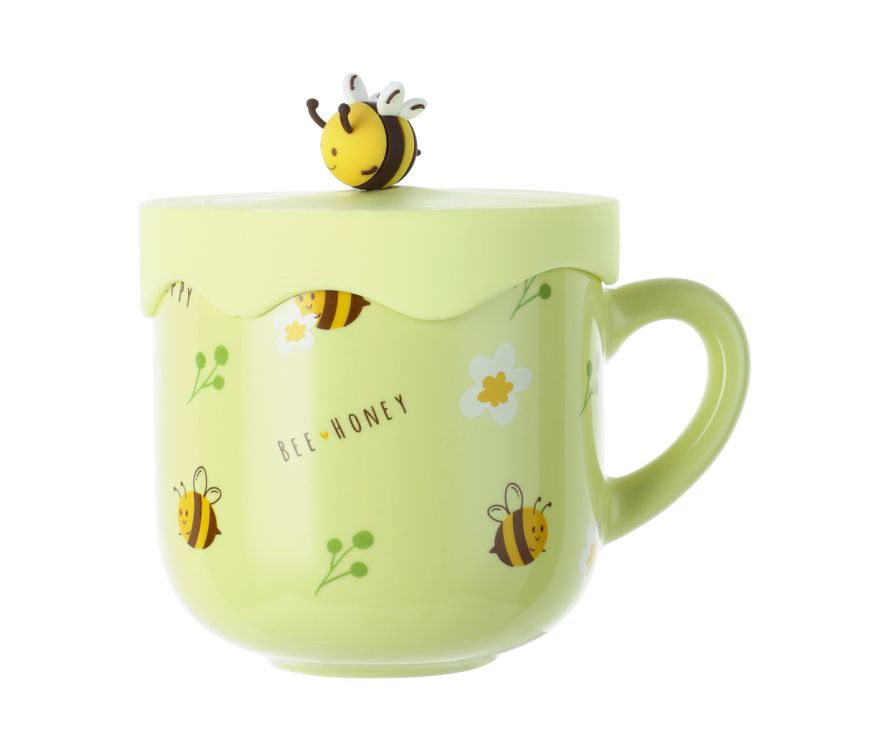 Bee Series Ceramic Mug with Cover 400mL(Yellow)