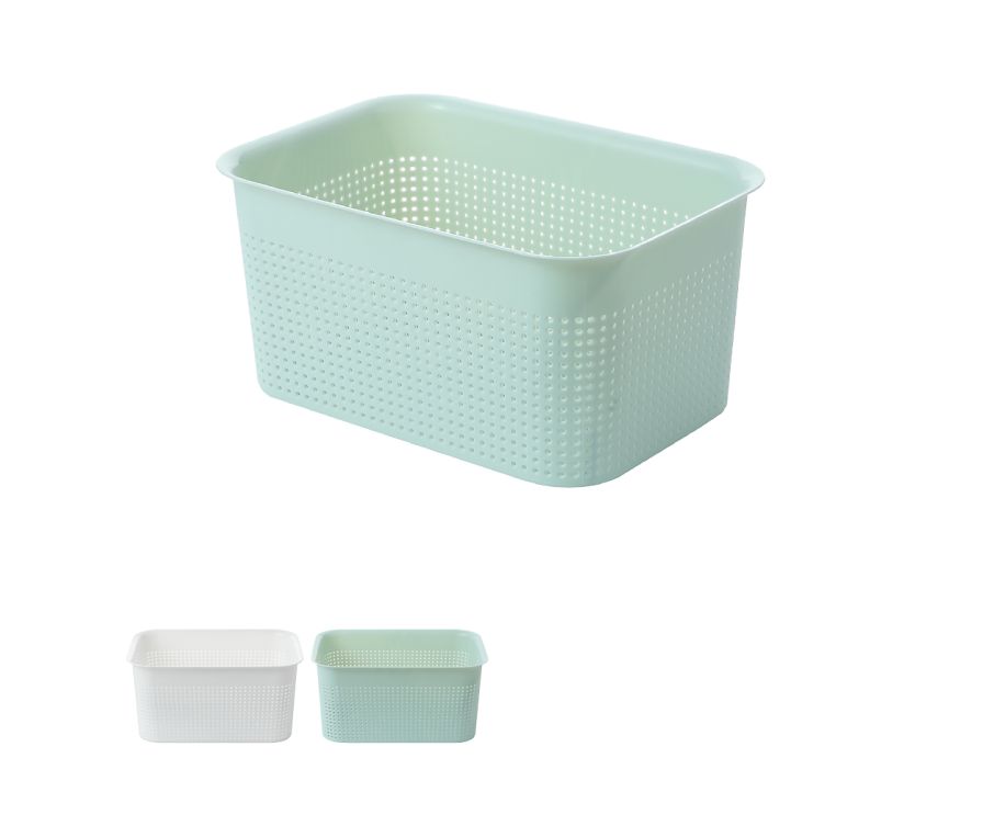 Round-Hole Hollow Design Storage Basket (White/Green)